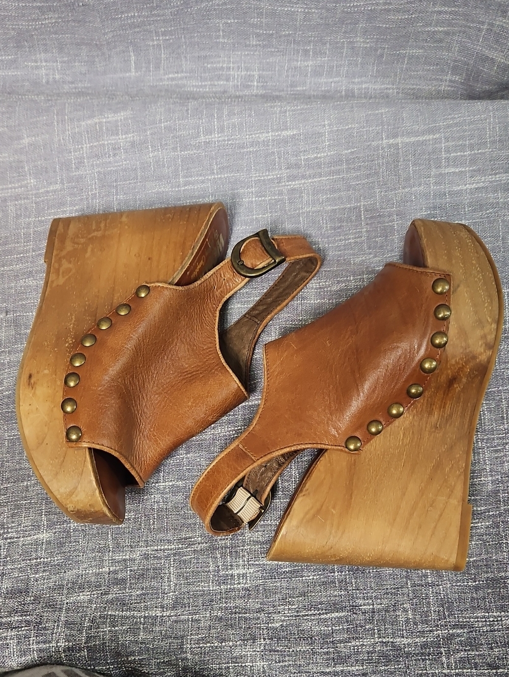 Women's Brown Leather Platform Wedge Sandals